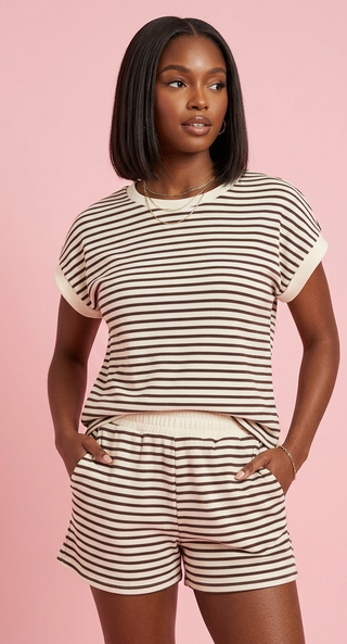 Women's Striped Short Set, Soft and Wrinkle-Free