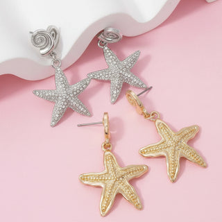 Spiral Shell And Starfish Dangle Drop Earrings