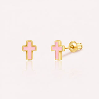 Girl Nation Pink Enamel Cross Stud Earrings