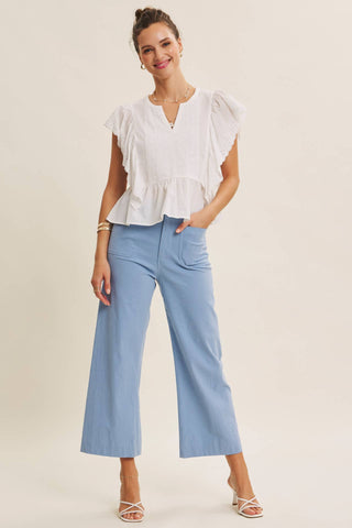 Stretch Cotton Linen High-Waist Ankle Pants