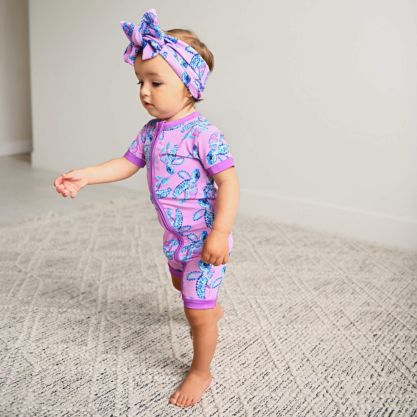 Waverly Sea Turtles Shorty Zip Bamboo Baby Lounge Outfit