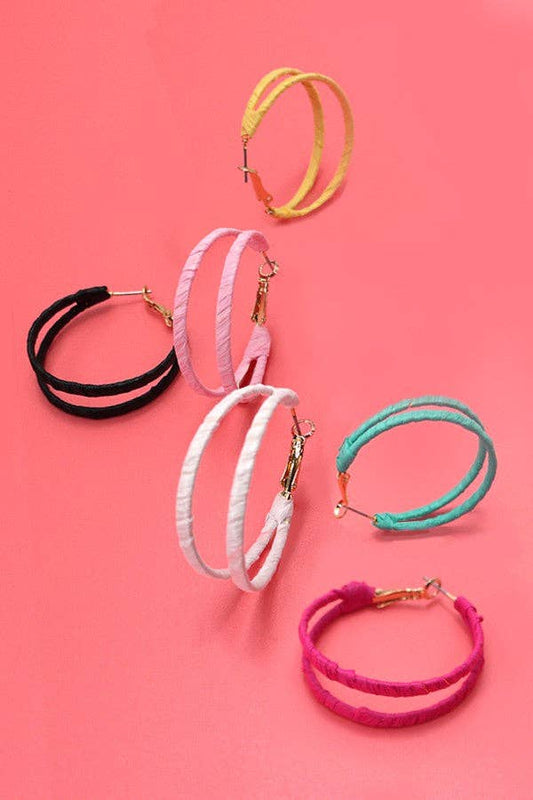 Boho Raffia Wrapped Double Hoop Earrings