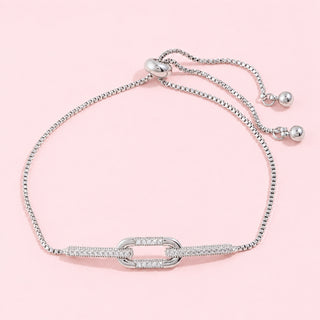Interlocked Pave Link Box Chain Bolo Bracelet