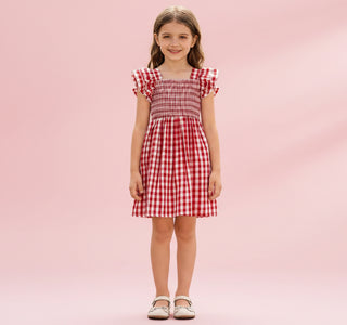 Mommy & Me Mini Dress – Red Plaid Smocked Dress