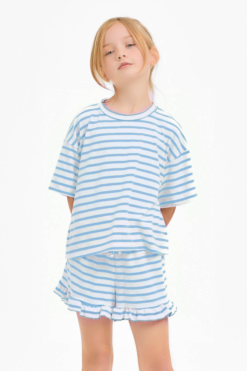 Stripe Crop Top and Ruffle Shorts Set