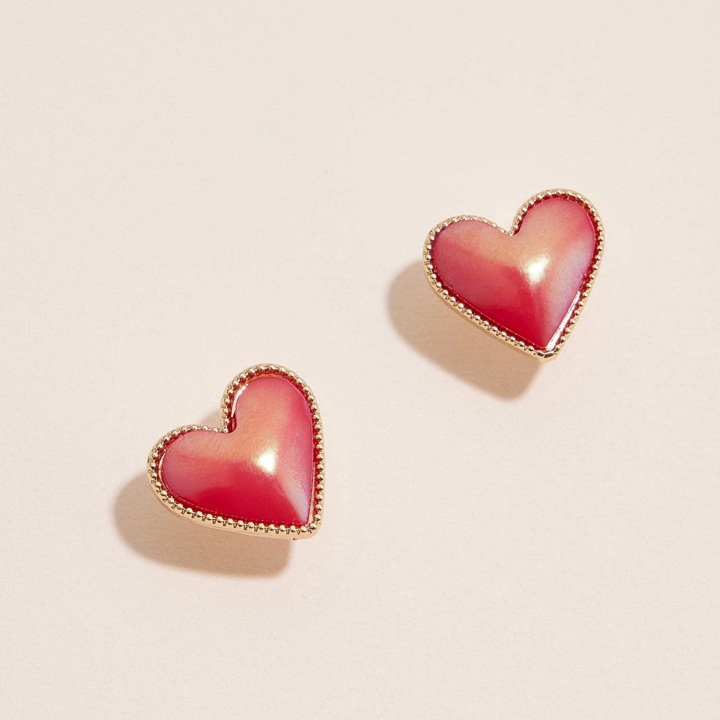 Gold Trim Heart Stud Earrings