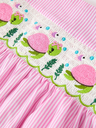 Turtle Smocked Pink Stripe Ruffle Dress