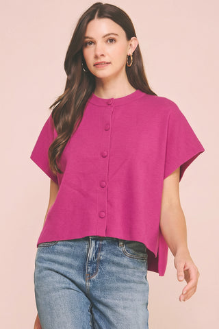 Women's Button-Down Cap Sleeve Knit Cardigan Sweater