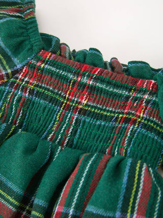 Christmas Plaid Smocked Baby Girl Bubble Romper Ruffle Detail