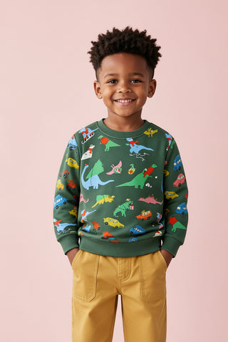 Kids' Dinosaur Christmas Sweatshirt Long Sleeve Crewneck