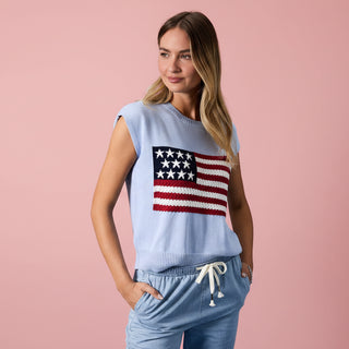 Round Neck Wide Shoulder USA Flag Sweater