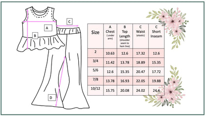 Kids Dusty Blue & Pink Summer Surf Print Flare Pant Set