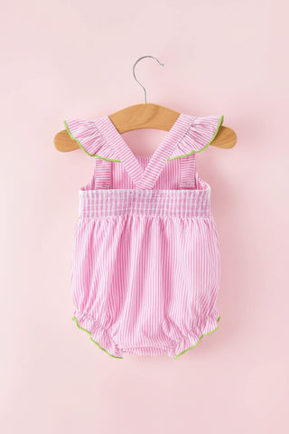 Turtle Smocked Pink Stripe Ruffle Romper