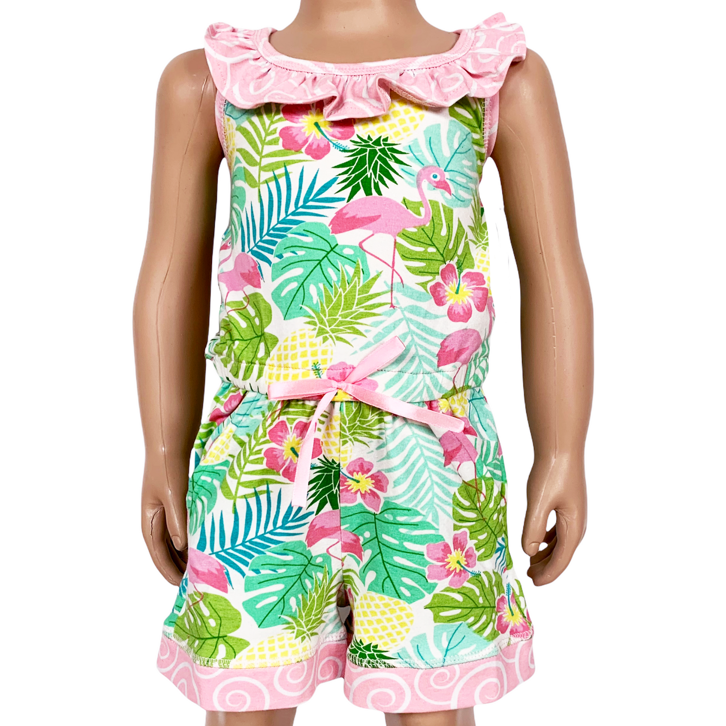 Girls Tropical Flamingos Jumpsuit Summer Shorts Romper