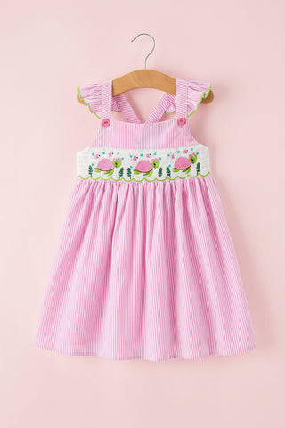 Turtle Smocked Pink Stripe Ruffle Dress