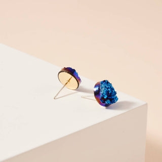 Metallic Druzy Stone Round Stud Earrings