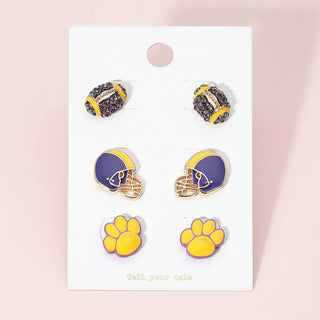 Game Day Football Helmet & Paw Stud Earring Set