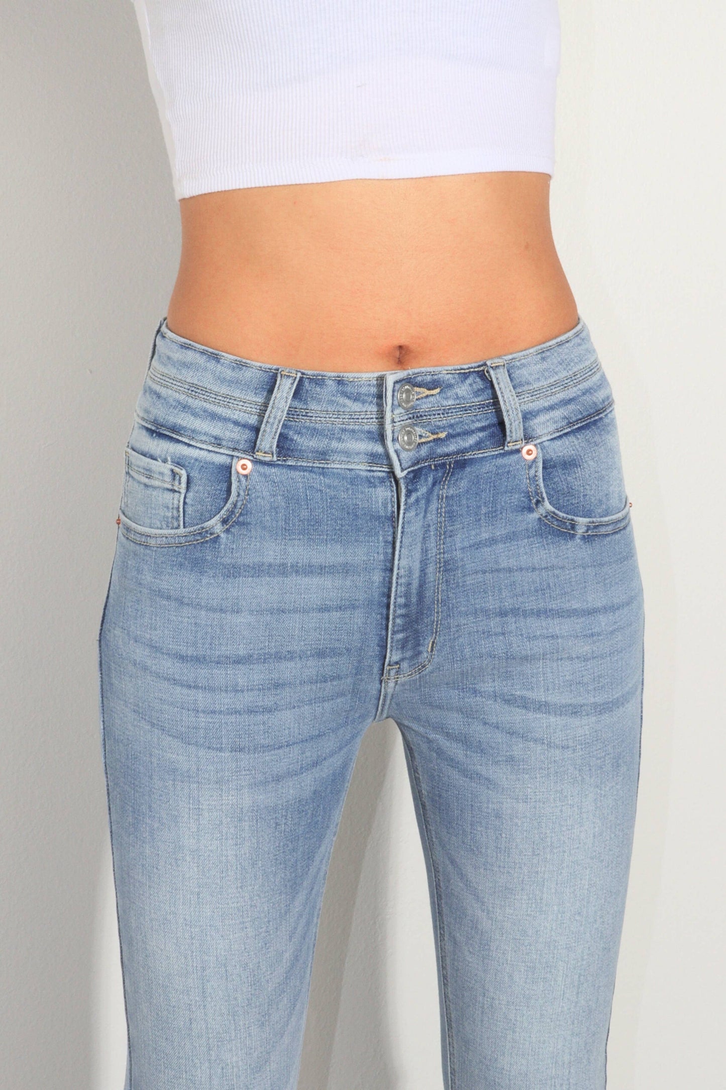 HIGH RISE STRETCH DOUBLE WAIST BOOTCUT JEANS