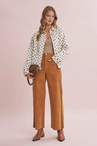 High Rise Wide Leg Stretch Corduroy Patch Pants