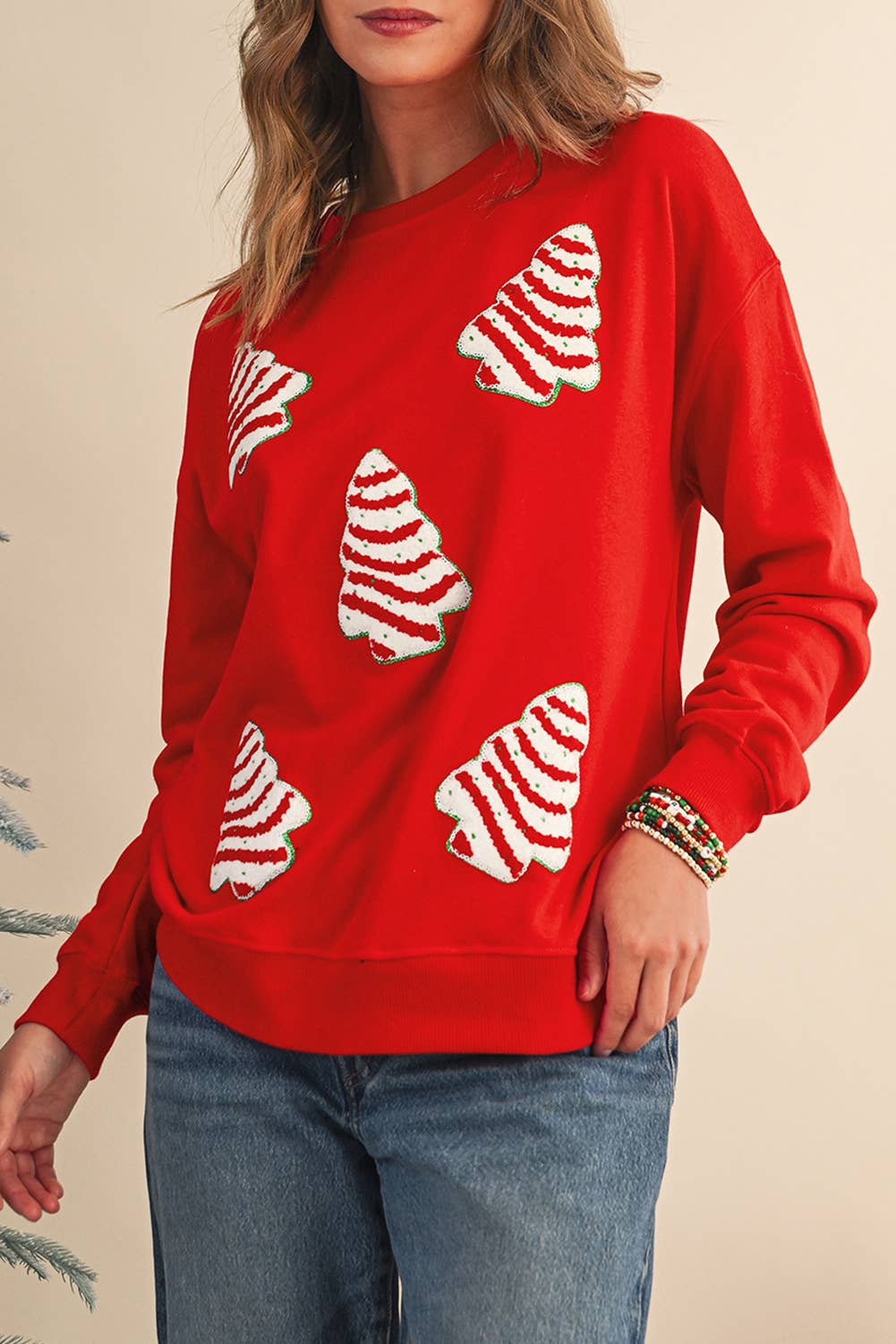 Christmas Tree Patched Graphic Sweatshirt