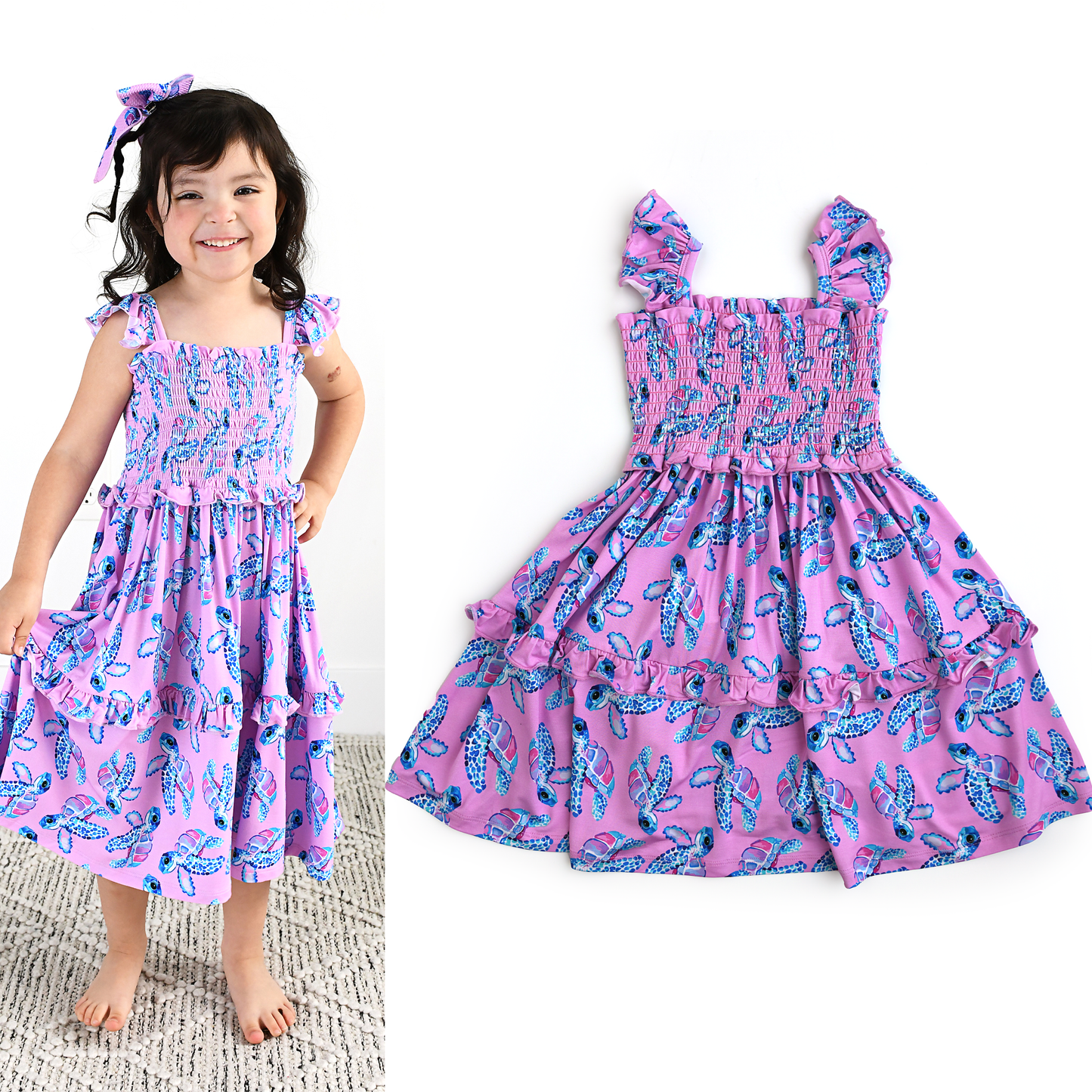 Waverly Sea Turtles Smocked Dress Bamboo Kids Outfit
