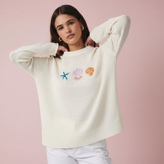 Round Neck Long Sleeve 'Sea' Graphic Sweater