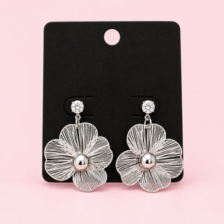 CZ Stud Silver Flower Drop Earrings