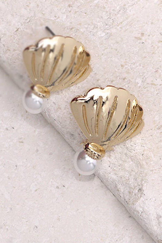 Seashell Pearl Stud Earrings