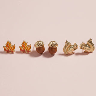 Autumn Leaves & Squirrel Stud Earrings Collection