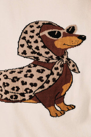 Women's Whimsical Dachshund Short Sleeve Knit Sweater