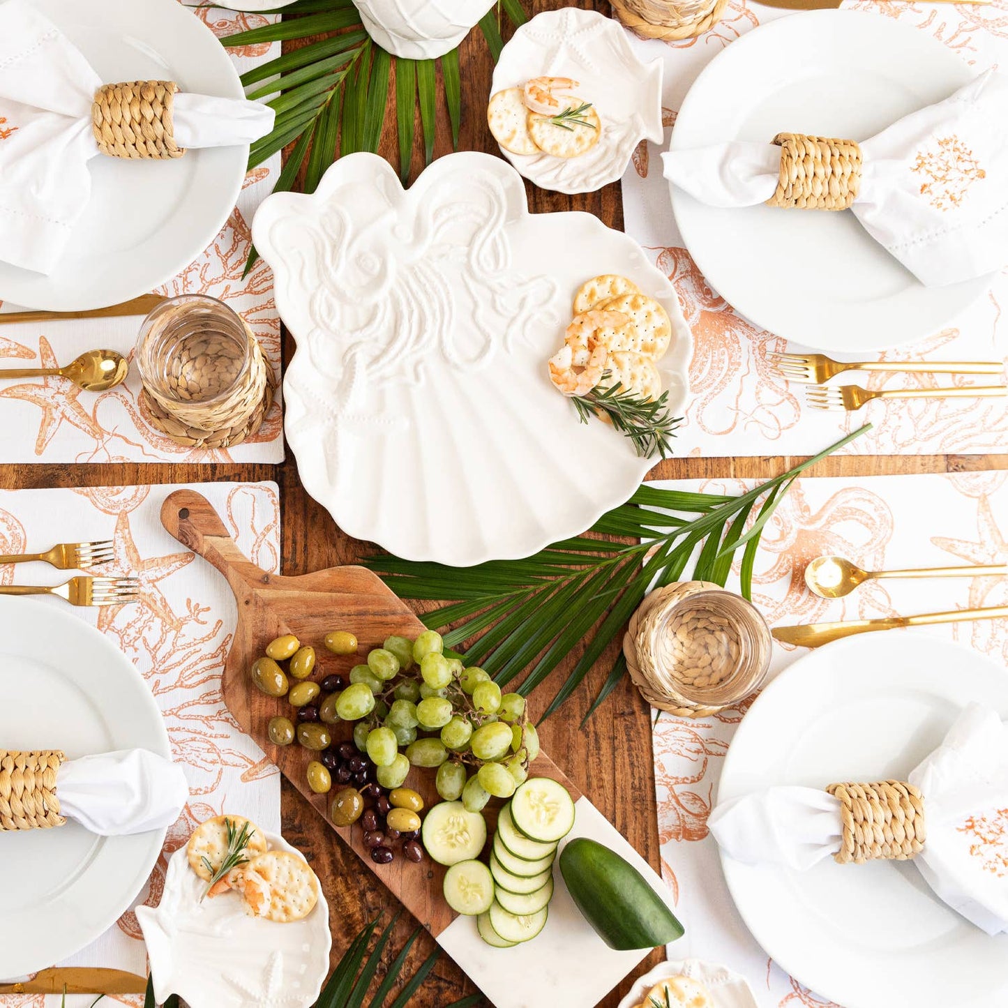 Coral Embroidered Dinner Napkin