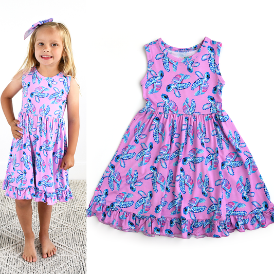 Waverly Sea Turtles Tank Twirl Dress Bamboo Girls Outfit