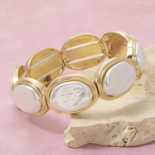 Oval Pearl Resin Station Stretch Bracelet