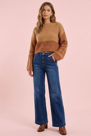 Risen High Rise Slanted Pocket Dark Wash Wide Leg Jeans