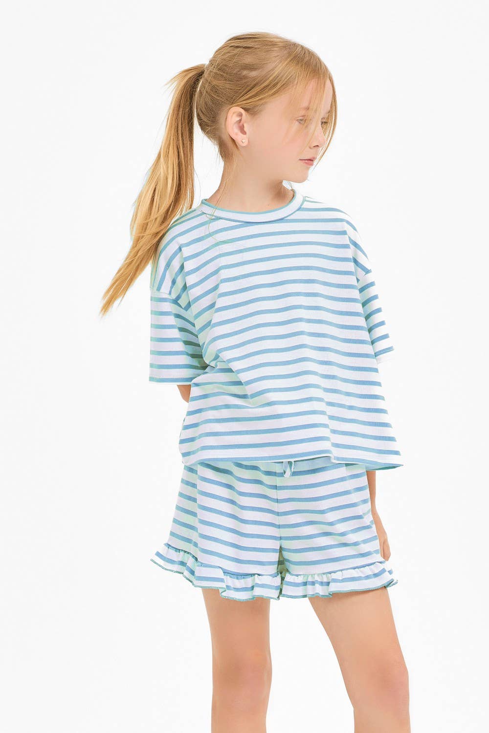 Stripe Crop Top and Ruffle Shorts Set