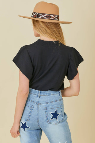 Ruffle Sleeve Solid Sweater