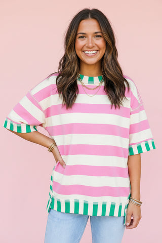 Color Block Striped Oversized Tee