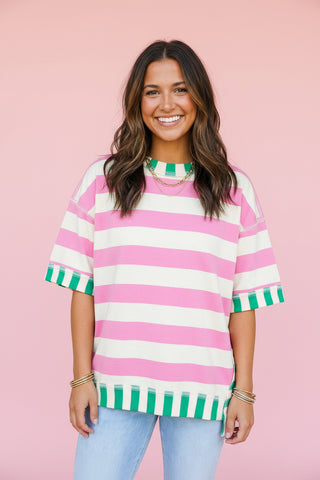 Color Block Striped Oversized Tee