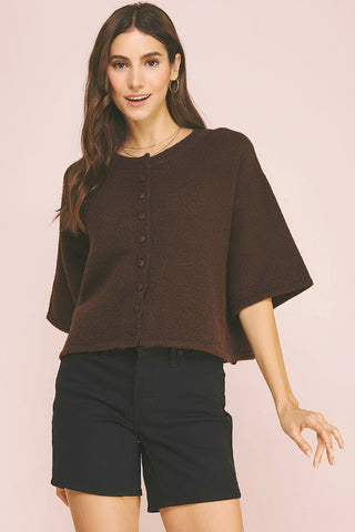 Women's Button-Down Short Sleeve Textured Knit Sweater