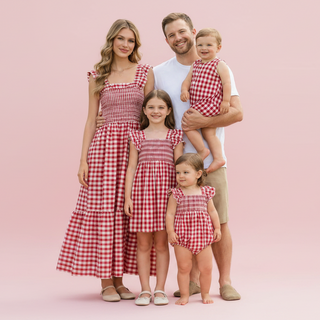 Mommy & Me Adult Dress – Red Plaid Smocked Dress