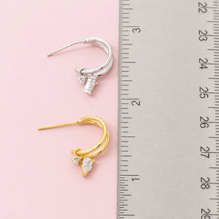 Gold Dipped Cz Two Row Hoop Earrings