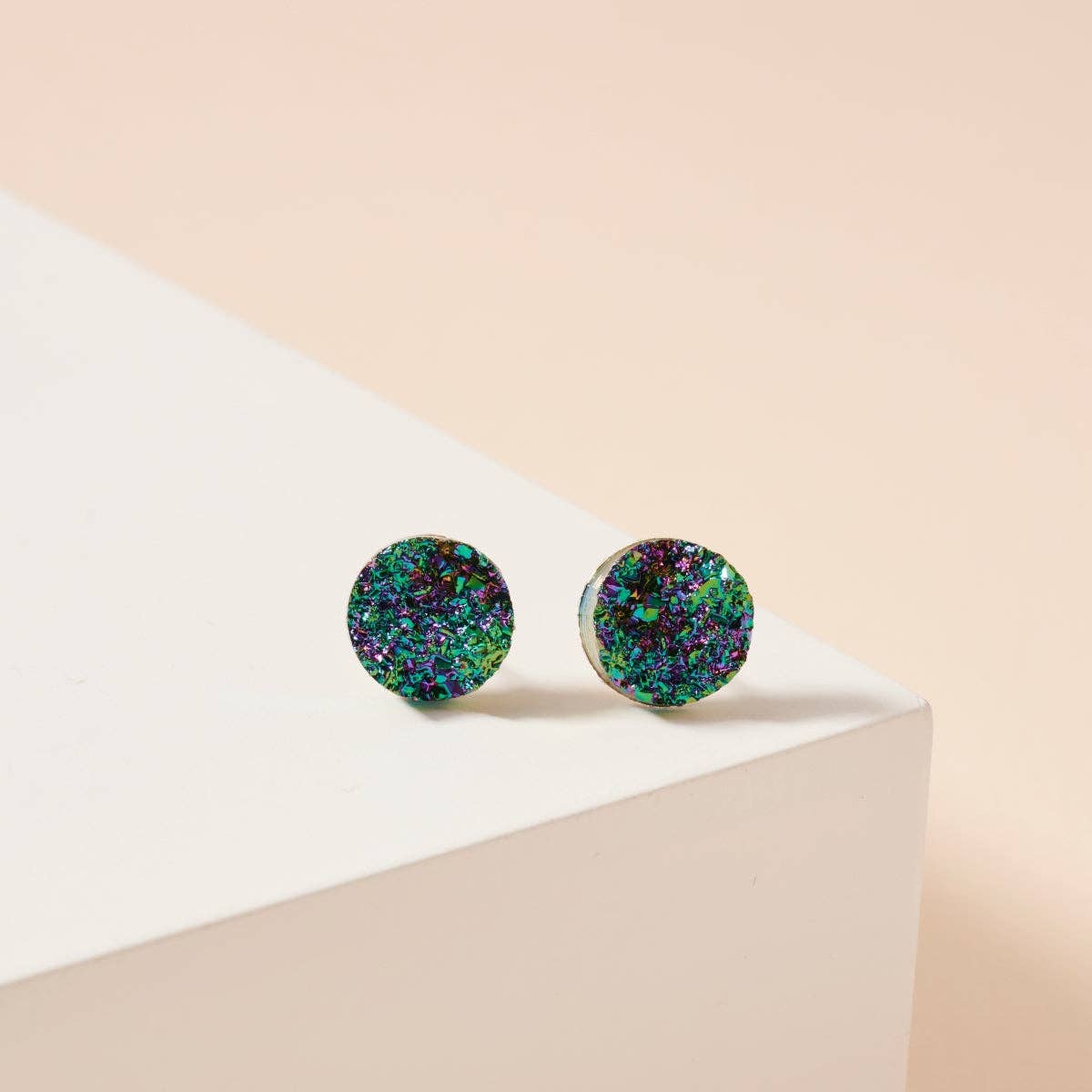 Metallic Druzy Stone Round Stud Earrings