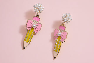Pencil and Bow Pearl Earrings