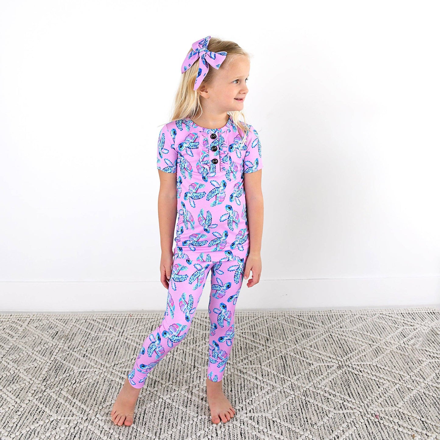 Waverly Sea Turtles Ruffle Two Piece Bamboo Kids Lounge Set