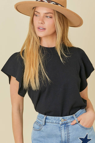 Ruffle Sleeve Solid Sweater