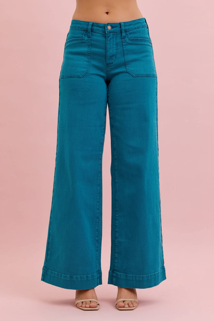 Judy Blue Mid-Rise Utility Wide Jeans