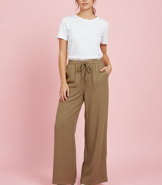 Cotton Drawstring Waist Flowy Pant
