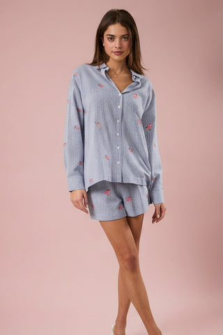 Stripe Flag Embro Oversized Button Down Shirt