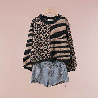 Women's Mixed Animal Print Knit Sweater