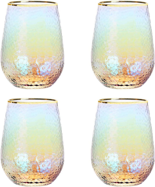 Set of 2 Lustered Iridescent Stemless Wine Glasses 15oz